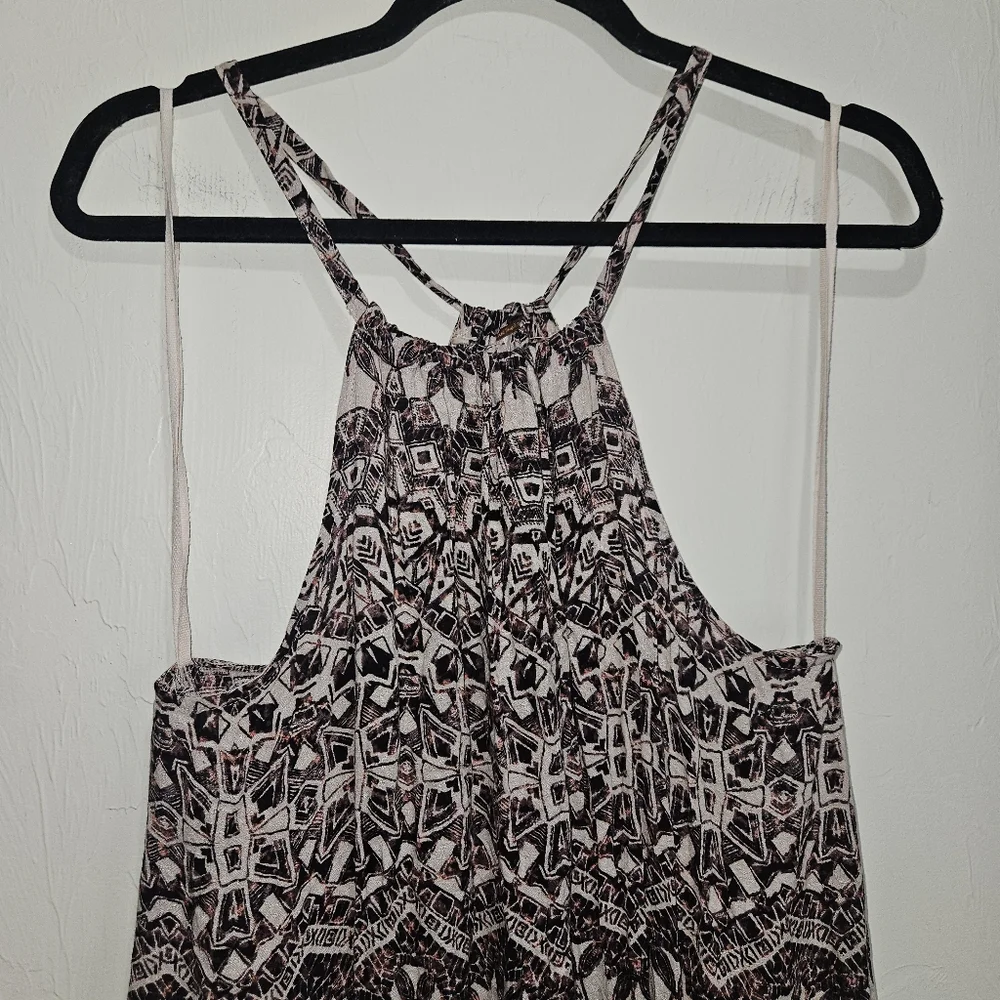 Free People Dress Medium Simone Batik Print Drop Cinched Waist Halter Mini Boho